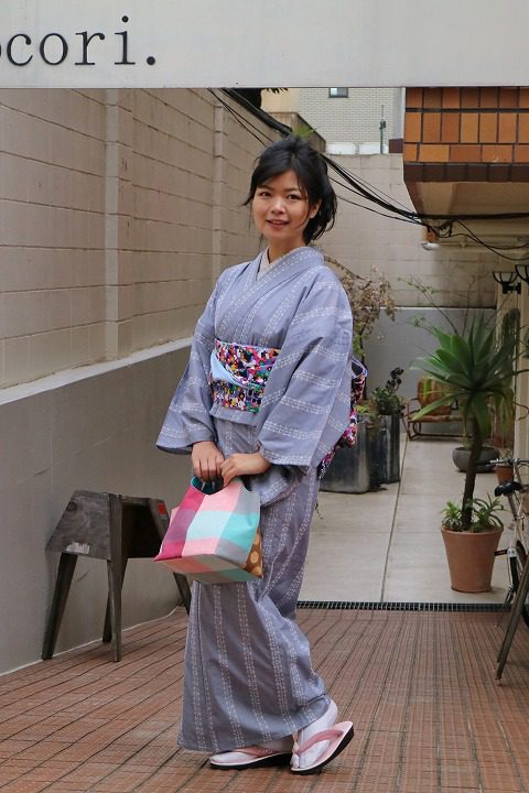 初夏を可愛く 涼しく レース着物とフリル帯のコーデ 池袋 カジュアル着物 浴衣 きもの屋ゆめこもん